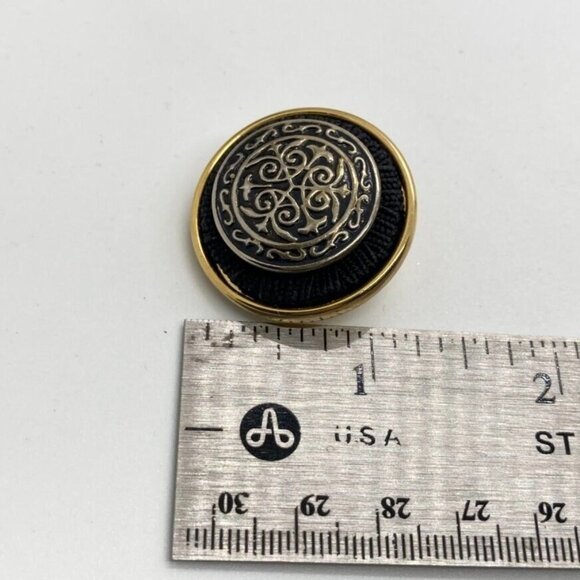 Vintage Renaissance Set Black Cord Choker 15" Necklace Clip On Earrings Two Tone - Picture 13 of 15